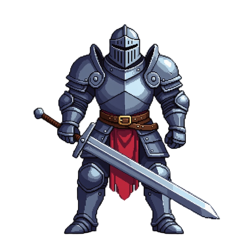 pixel heavy armored knight with long sword in right hand
