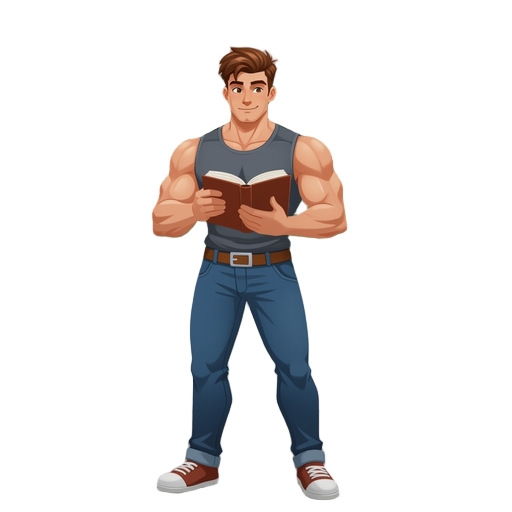 muscular handsome student studying in classroom