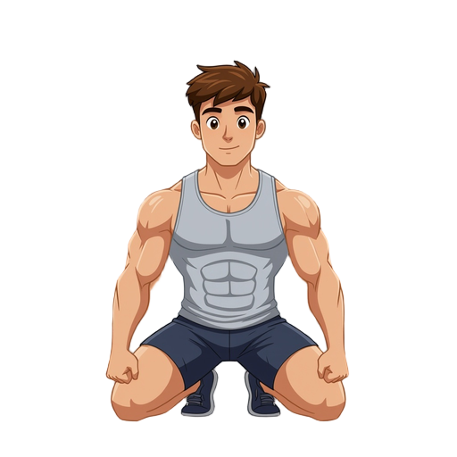 muscular student kneeling on the floor in gym class surrounded by muscular t-shirtless friends