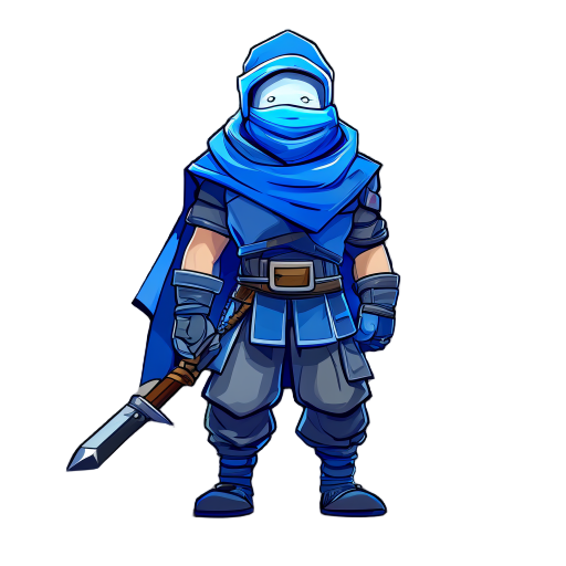 um guerreiro de uma area gelida que usa um bastao como arma roupa tematica e cor azul com um gorro que tampa a visao de seu rosto