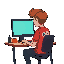 a slightly blond brown hair programmer with soccer team shirt, back sitting on your desk coding on your notebook and your monitor with a hot coffee cup on the left side a window on the right side and 