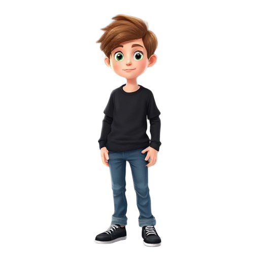 it generates a white boy, with slightly long brown hair, he has a black shirt and jeans and black shoes.