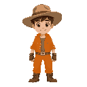 a young guy with a hat and orange clothes