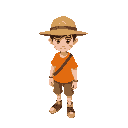 a young guy with a hat and orange clothes