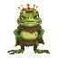 angry humanoid frog, covered in mud, with a tattered royal cape and worn-out crown.