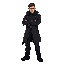 32 year old man with black coat, boots and soldier gloves, bounty hunter