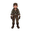 create a 2d character for a top-down survival game. the character should have a rugged and experienced appearance, with worn clothing and practical gear. think of a look that suggests they have been t