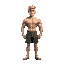 bodybuilder blonde hair no shirt shorts