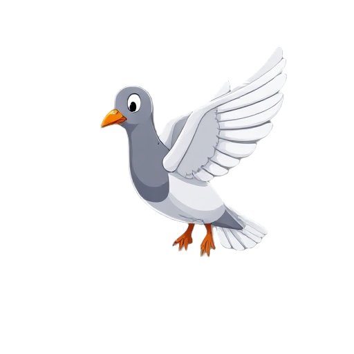 2d cartoon pigeon is flying from left to right smoothly 