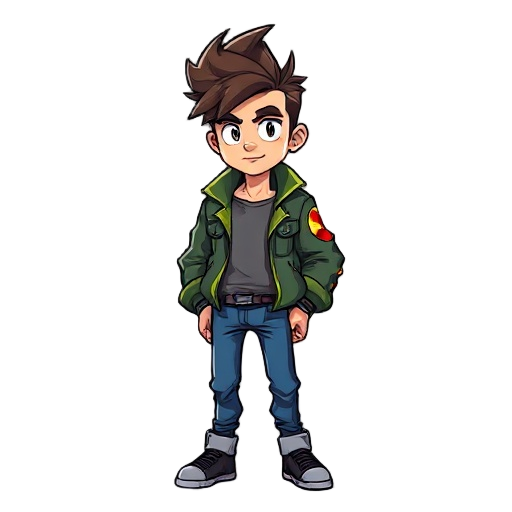 a man with stylish hair and radioactive jacket torn at shoulder and blue pant