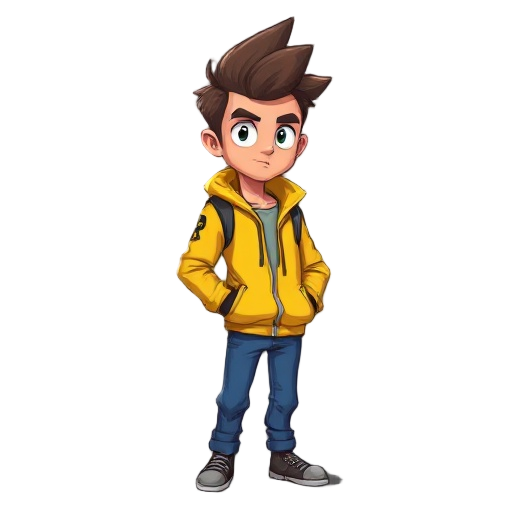 a man with stylish hair and yellow radioactive jacket teared at shoulder and blue pant