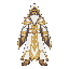 a powerful elemental mage wearing elegant white robes adorned with intricate golden details along the seams and patterns