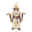 a powerful elemental mage wearing elegant white robes adorned with intricate golden details along the seams and patterns. the mage wears a classic tall pointed wizard hat, also white with golden embroidery and symbols. the robes are flowing and slightly g