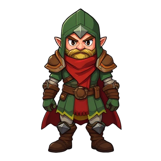 warrior with green and brown medium armor and red scarf