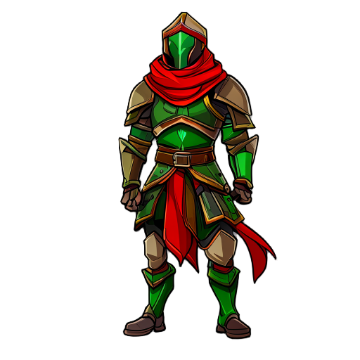 warrior with green and brown medium armor and red scarf