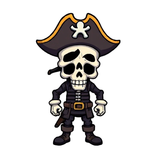 15 color pixel, skull ,pirate theme, full body 