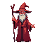 wizard, pointy hat, red robes, staff, top down