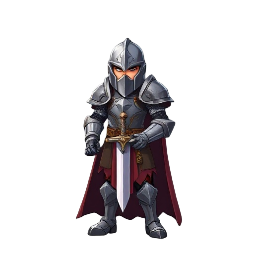a knight in heavy, magical, runic armor covering his entire body and holding a long sword