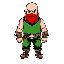 hyper-casual cartoon character, bald with big red beard, strong build, simple flat colors, minimal details. wears sleeveless green shirt, skull belt, bracers, boots. bold vector style, clean shapes, playful yet tough look.