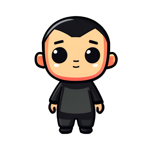 cute 2d flat vector game character, chibi style, rounded body proportions, large head and small body, simple geometric shapes, bold black outlines, bright flat colors, no shading, minimal details, cartoon mobile game asset style, standing idle pose, facin