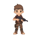 flat vector, minimal details, small boy with gun, bright colors