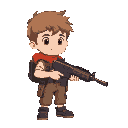 flat vector, small boy with gun