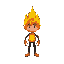 personaje cartoon con cabeza de flama y cuerpo de fuego