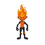 personaje cartoon con cabeza de flama y cuerpo de fuego