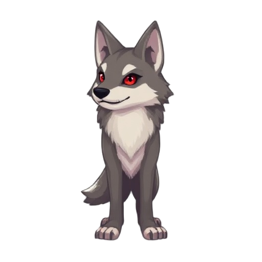 pixel red eyed wolf, faced left
