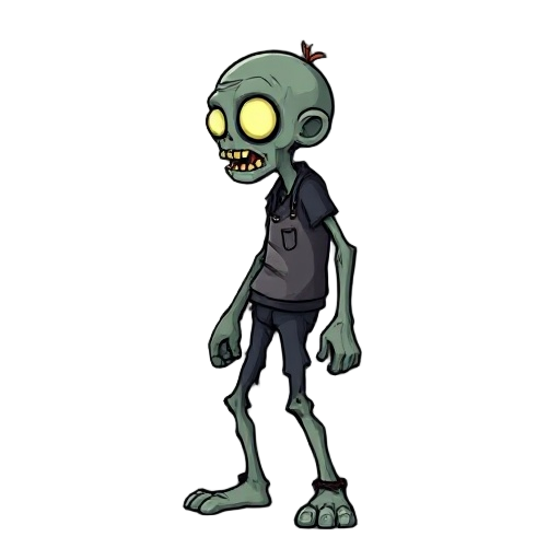 "a full body zombie in a cartoon style, similar to plants vs. zombies, viewed from the side."