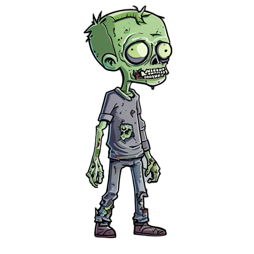 "a full body zombie in a cartoon style, similar to plants vs. zombies, viewed from the side."
