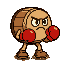 2d game sprite, full body, side view of a character with the appearance of the "tung-tung sahur" wooden drum meme, as a boxer in a fighting stance, wearing red boxing gloves, clean vector art, isolated on a transparent background.