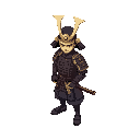 sprite of a samurai warrior in isometric view, standing in a neutral battle-ready pose. traditional japanese armor with a kabuto helmet, katana sheathed at the waist. medium detail level