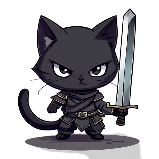 chibi black cat with a giant sword