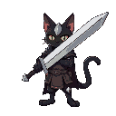 black cat knight with a giant sword