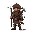 128-bit, pixel art, character, hunter, slavic, monster hunter, spear, axe, bow, fur hat, kaftan, boots, beard, mustache, stern, determined, wilderness, creature hunter