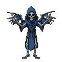 poweful flying skeletal necromancer mage in blue robe