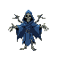 poweful flying skeletal necromancer mage in blue robe