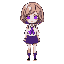 white skin woman with purple eyes, short light brown hair, school outfit, chibi style