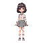gender: female pose: standing skin color: hex - fff9f5 eye color: hex - f7deff hair length: bob hair color: hex - c6b2ba clothing: white shirt, collar hex - f7deff, skirt hex - f7deff, socks - white, 
