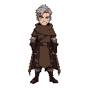 grey hair scar eye brown long cloak runing man