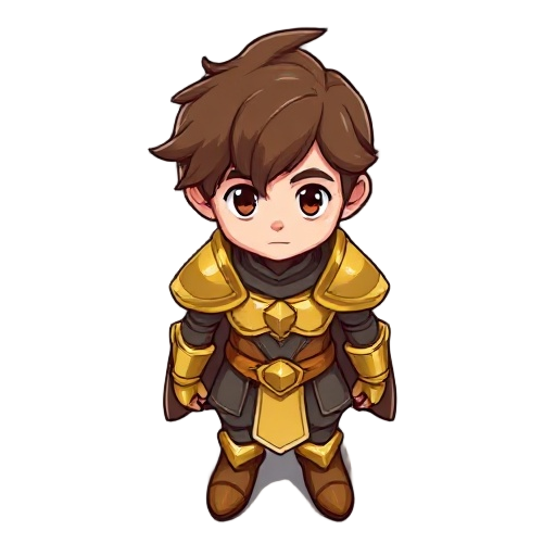 brown hair hero with gold armour