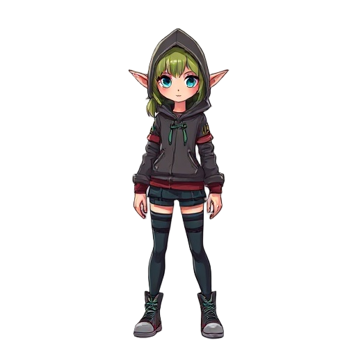 elf girl, cyberpunk, hoodie