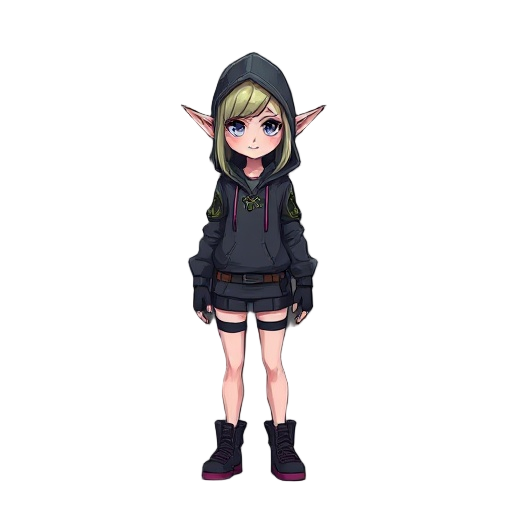 elf girl, cyberpunk, hoodie