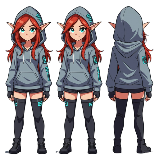 elf girl, cyberpunk, hoodie
