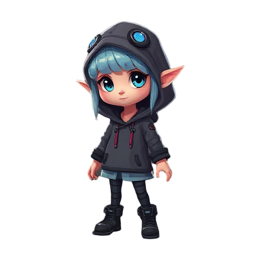 elf girl, cyberpunk, hoodie