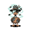 a half-rotten, half-skeletal undead duck in 2d. one lifeless white eye, the other a glowing green socket. torn feathers, exposed ribs, bone wings. flies buzz around. wears an old hunter hat and emits a foul, ghostly mist.