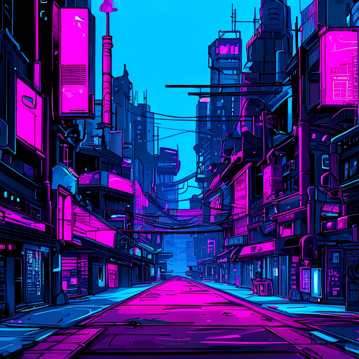 cyberpunk pink, blue, black city