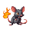 a gray, realistic looking rat, with sharp ears and teeth that is inflicted with the fire element, making it exibit fire elements on its tail and glowing fire-red eyes