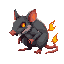 a gray, realistic looking rat, with sharp ears and teeth that is inflicted with the fire element, making it exibit fire elements on its tail and glowing fire-red eyes, also make it look large, intimidating and like very old graying and the fire has spread